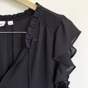 2/$40 GAP XL Black ruffle sleeve split-neck blouse top